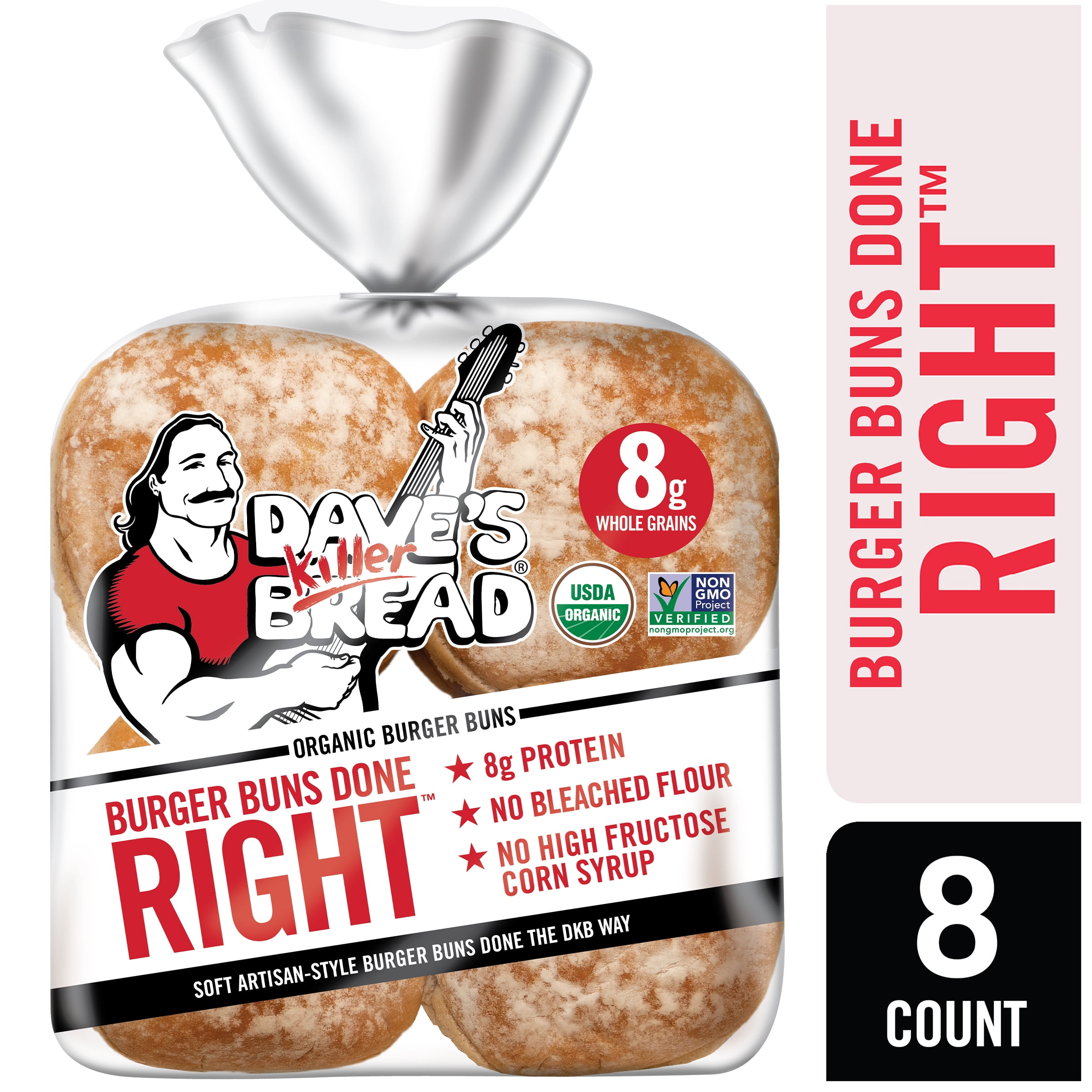 Dave's Killer Bread Burger Buns Done Right, Organic Hamburger Buns, 8 Ct,  17.6 oz, Shelf-Stable