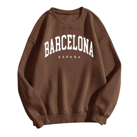 WENWU Sweatshirt for Women Long Sleeve Sweatshirt for Women'S Pullover Brown Crewneck Sweatshirt Women Fall Comfort Sweatshirt
