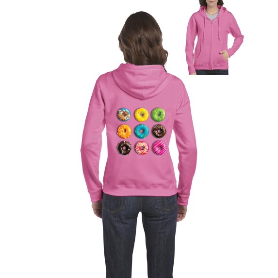 Womens Love Food Donuts Doughnuts Full-Zip Hooded Sweatshirt