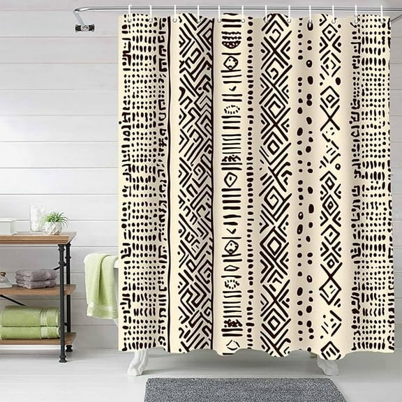 Shower Curtain Vintage Tribal Bohemian Textured Bath Curtain Sets For Bathroom Washable, Polyester Fabric With Hooks 36"W x 72"L