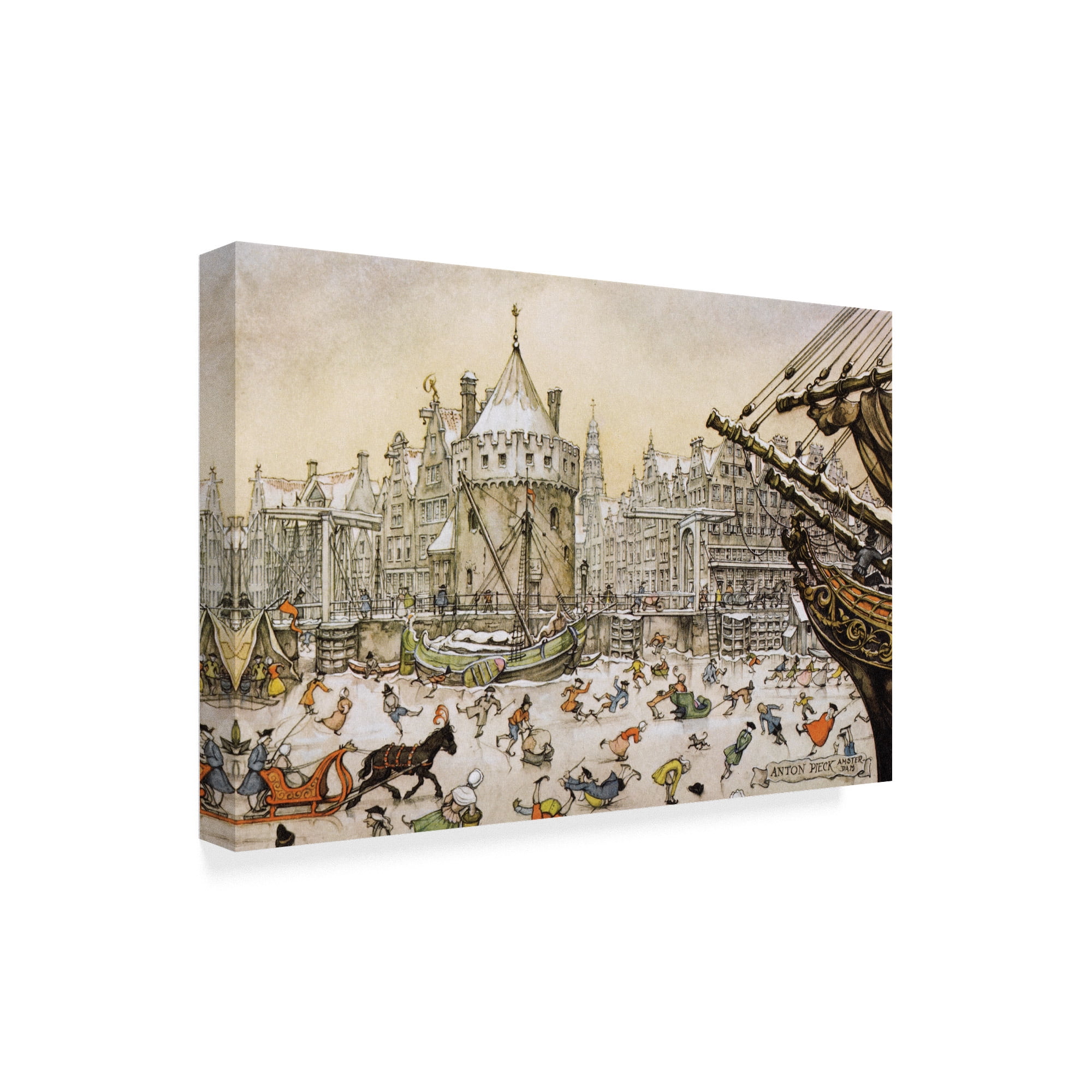 Trademark Fine Art 'Skating On The Harbor' Canvas Art by Anton Pieck