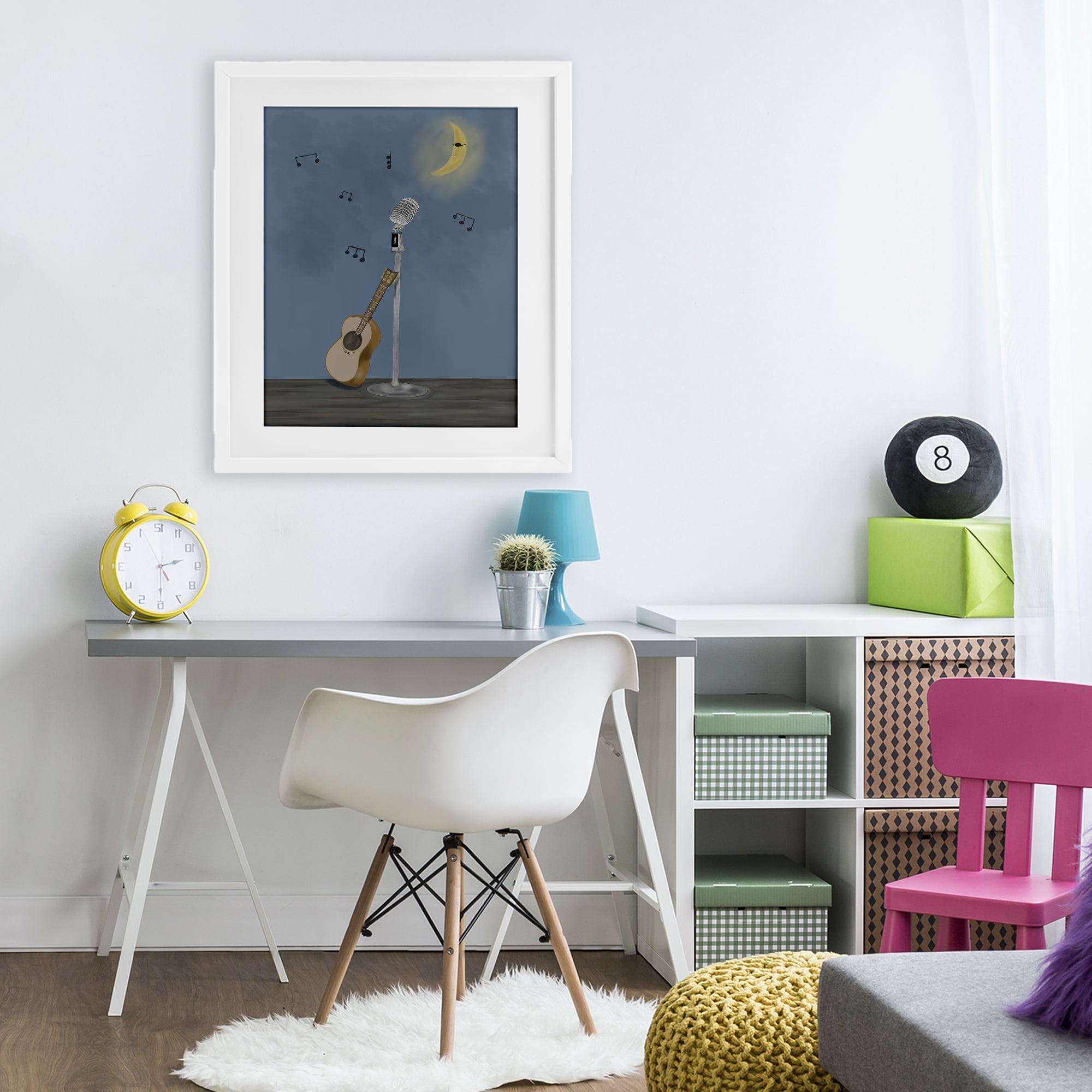 Stupell Industries Music And Moon Stage White Framed Print Under Glass, design by Leslie Hermosa