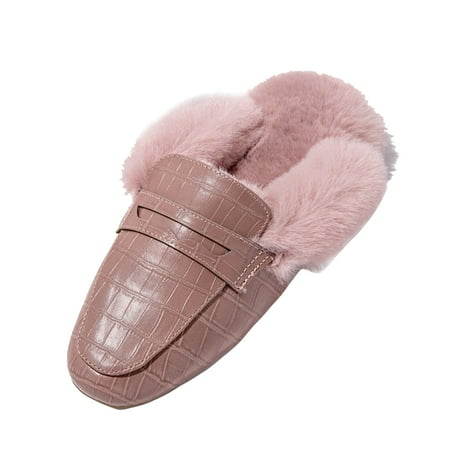 

Younar Women Fall Winter Furry Slippers Casual Faux Fur Flat Loafers