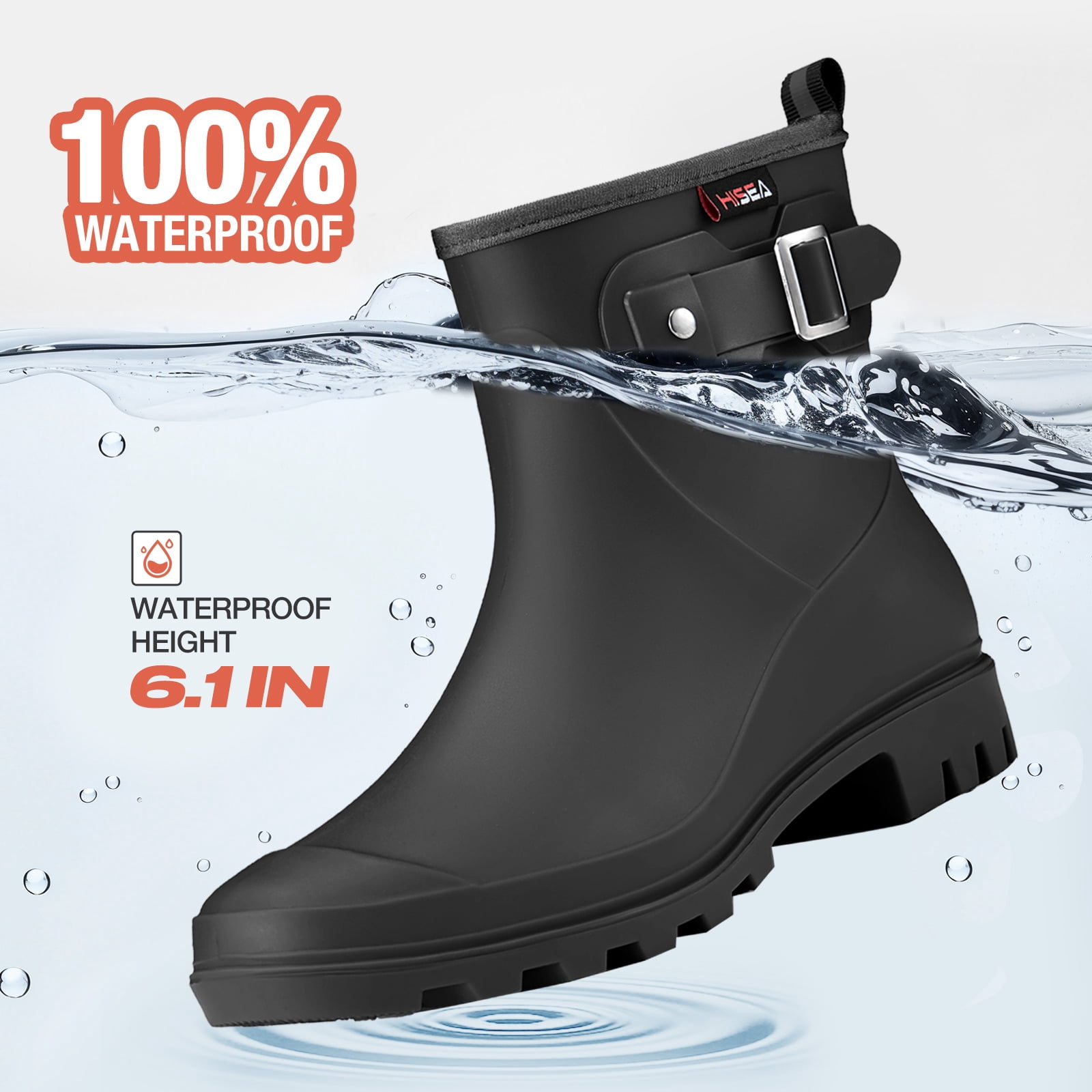 HISEA Women's Waterproof Ankle Rain Boots, Anti-Slip Short Garden Shoes with Comfortable Insole for Outdoor Work & Walking，Black，Size 10
