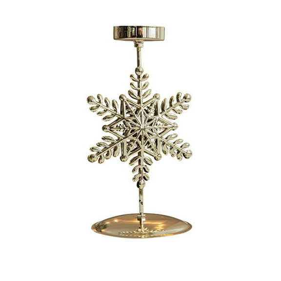 Christmas Snowflake Shape Candle Holder Candlestick Window Display Gold Iron Ornament - Festive Christmas Decoration for Home, Office, and Holiday Parties