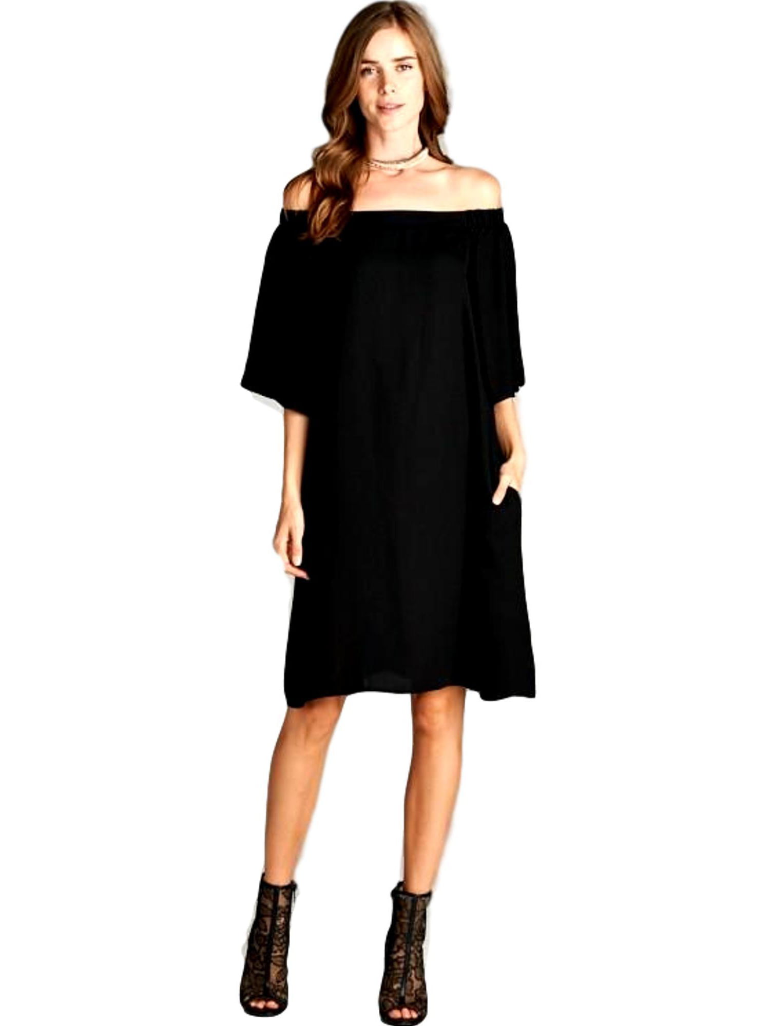Off Shoulder Bell Sleeve Dress, Black - Walmart.com