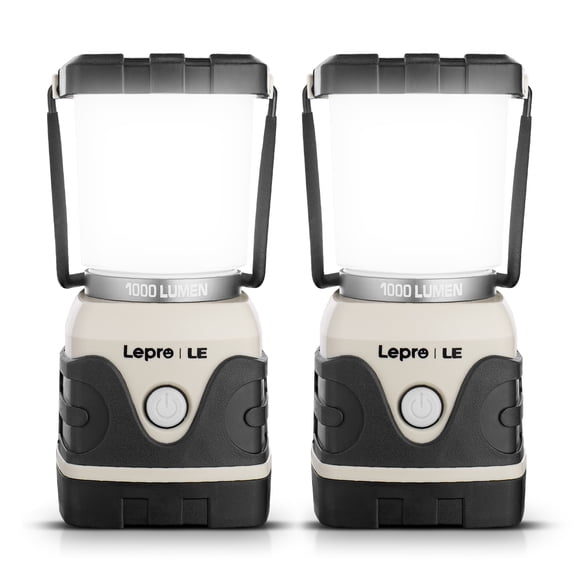 Lepro 2Pack Camping Lantern, 1000 Lumen Camping Lights Battery Powered, Dimmable Warm White and Daylight Modes, Lantern and Flashlight for Power Cuts, Emergency Lighting, Hiking, Fishing, White