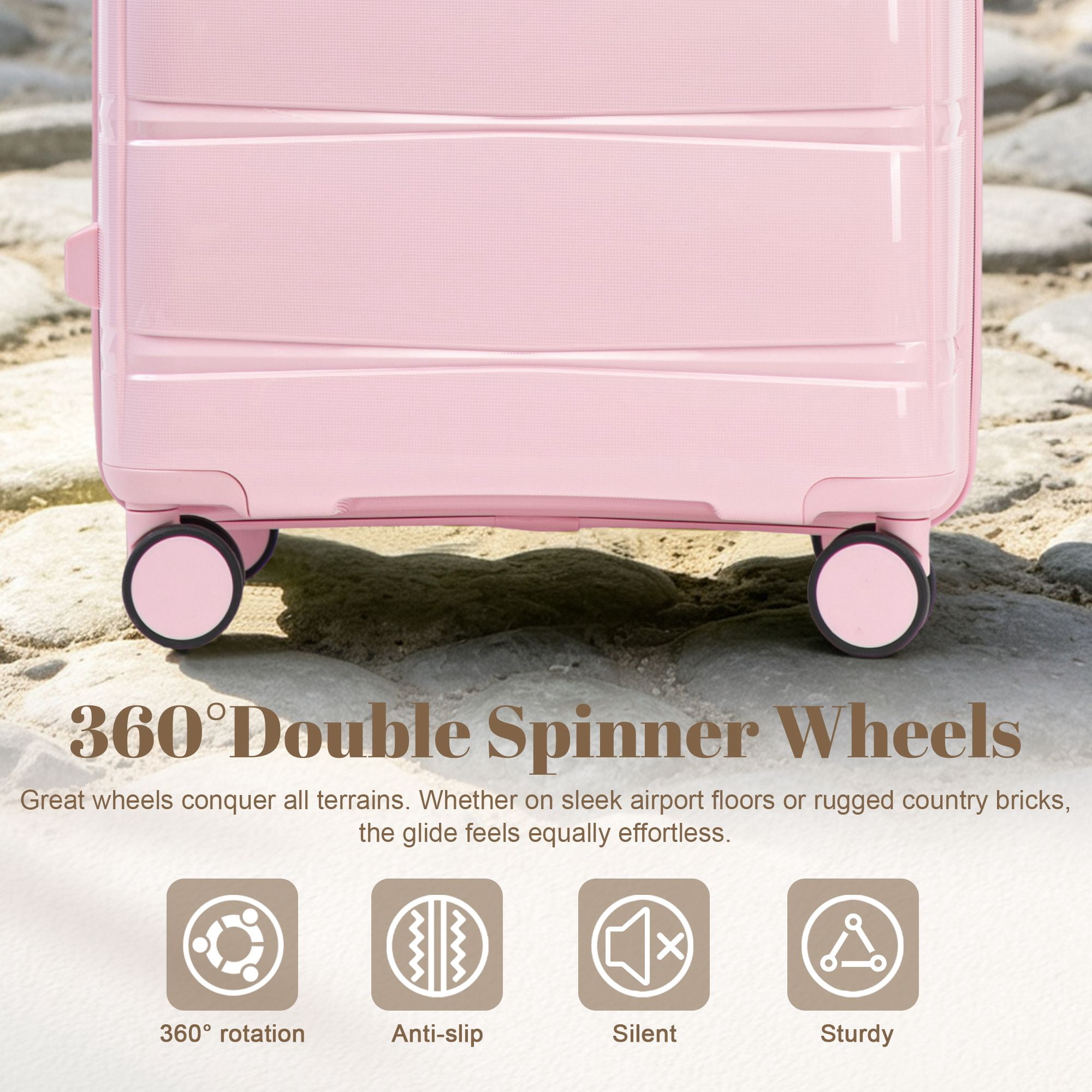 Alvantor 3 Piece Hardshell Luggage Set PP Hardside Suitcase with Iron Telescopic Handle Side Hook 20"24"28"(Pink)