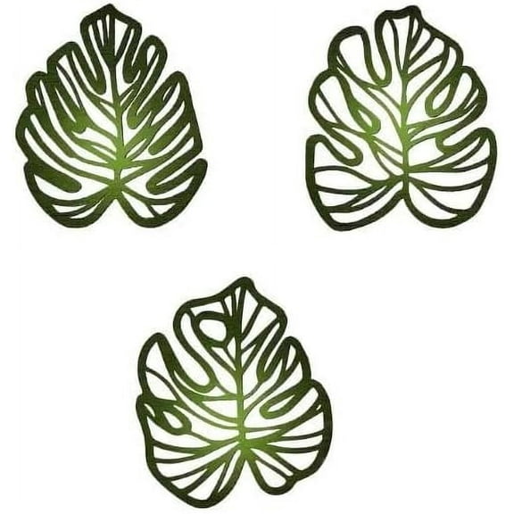 XMHYTOP 3 Pcs Wooden Palm Leaves Wall Art Tropical Leaf Wall Art Boho Plant Wall Decor for Living Room Kitchen Bedroom Vintage Plaque (Green)