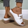 thumbnail image 3 of Summer Slides for Women Trendy Metal Chain Peep Toe Slip on Wedge Sandals Comfy Outdoor Orthopedic Shoes Casual Slippers White Size 7.5, 3 of 5