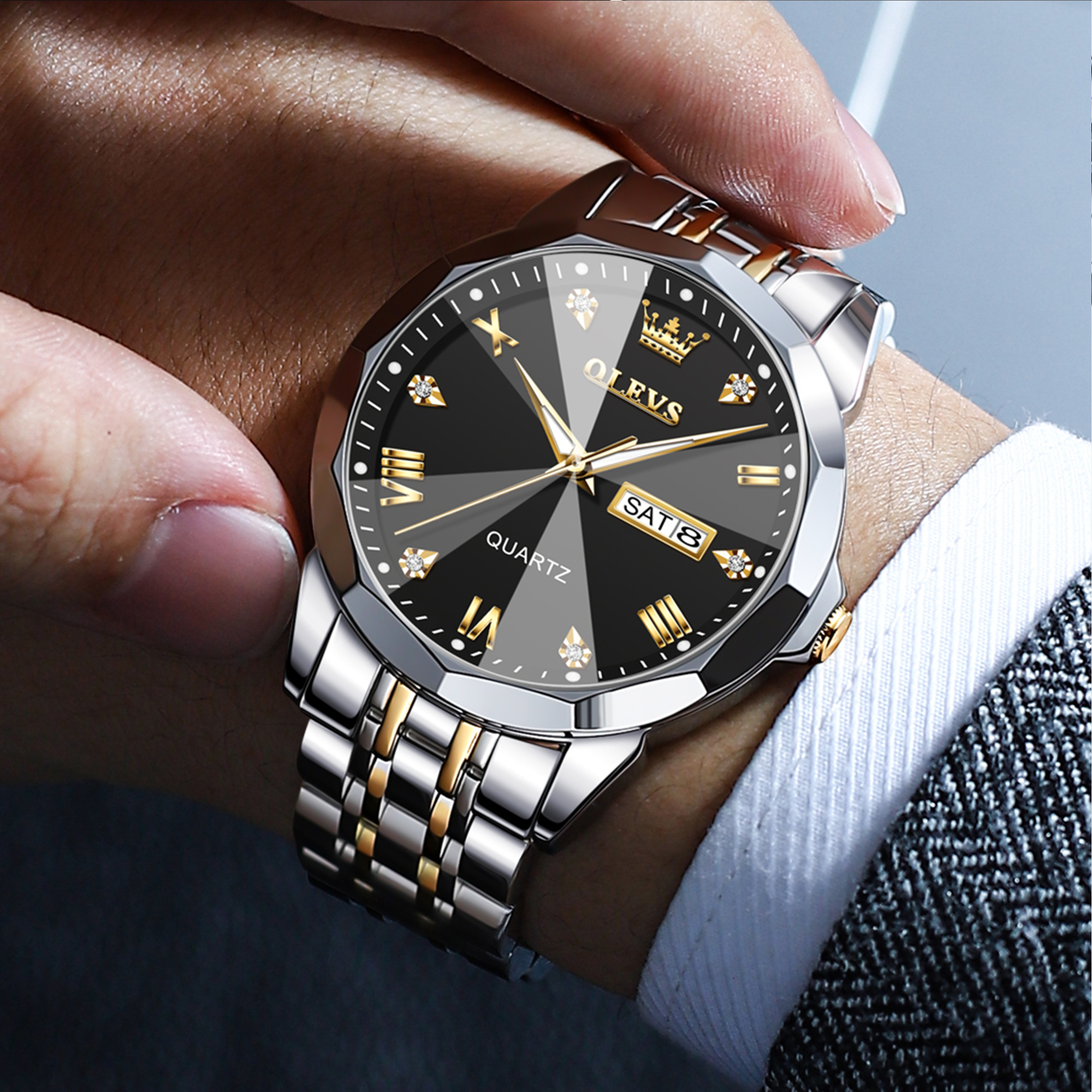 OLEVS Men's Business Dress Watch Two Tone Gold photo 3