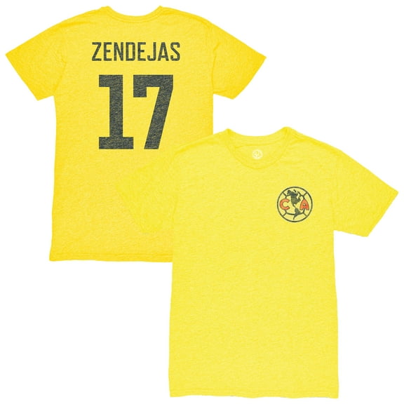 Men's 1863FC Alejandro Zendejas Yellow Club America Vintage Player Name & Number Tri-blend T-Shirt