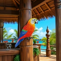 Parrot Decor Outdoor Tiki Bar Decorations, Colorful Tropical Bird Wall Art for Beach House, Patio Fence Garden Yard, Weather-Resistant PVC Sign