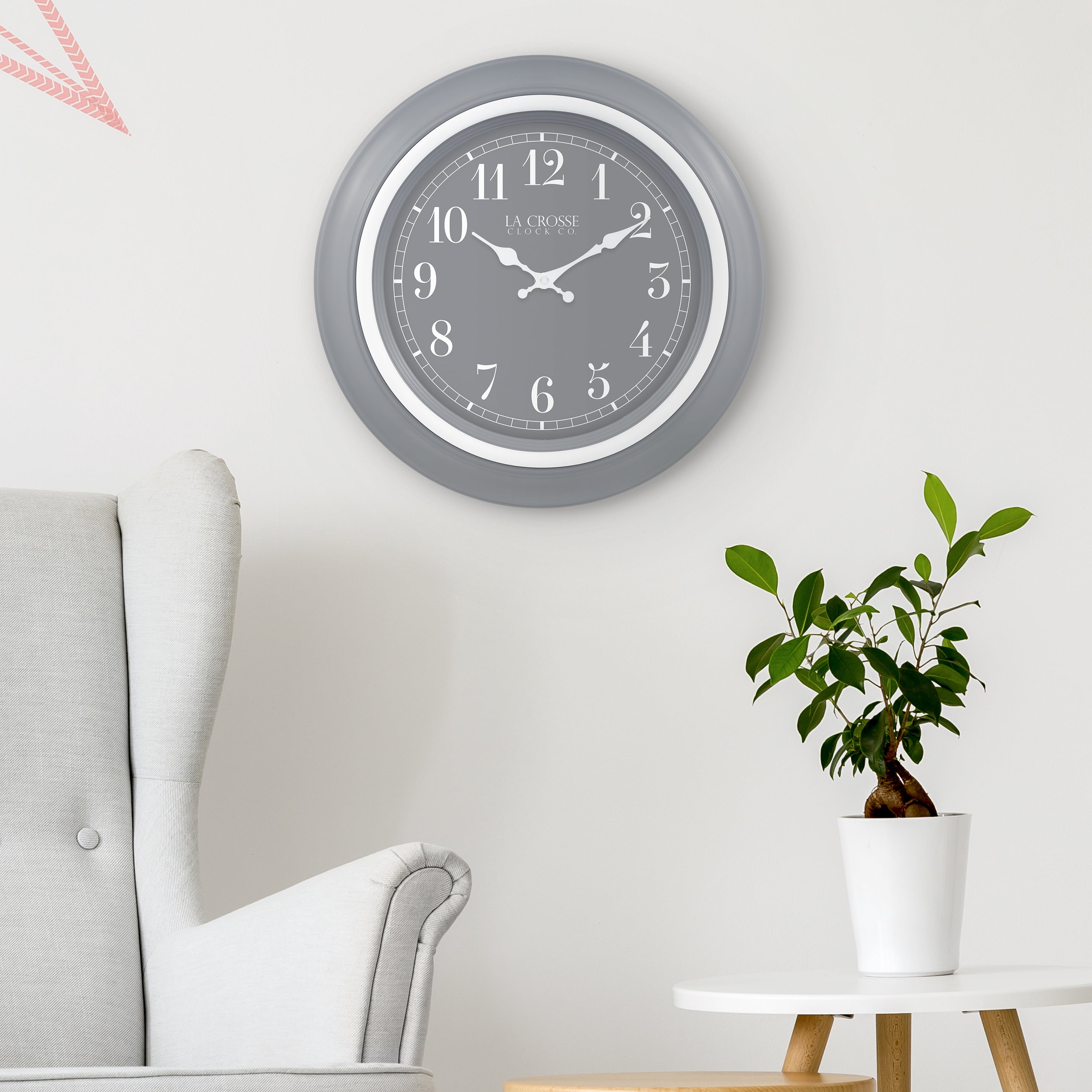La Crosse Clock 18-inch Louisa Gray Quartz Analog Wall Clock, 404-3846