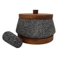 thumbnail image 1 of Molcajete Wood Planks MX Tectoc de piedra volcánica con base y tapa de parota, 1 of 4