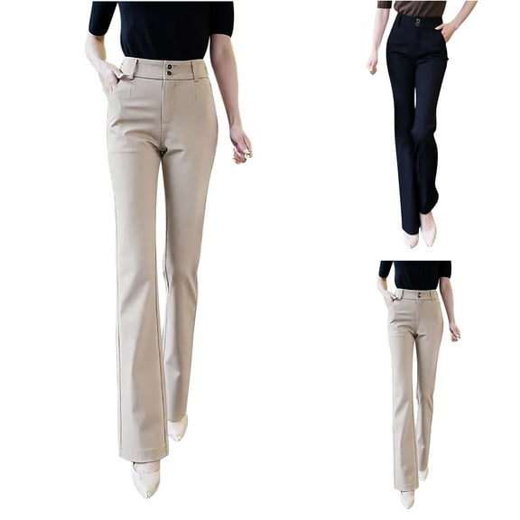 ClodeEU Women's High Waisted Tailored Pants, Relaxed Fit Wide Leg Casual Trousers for Office Black,Womens Plus XL
