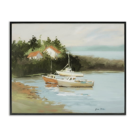Stupell Industries Calm Boat Harbor Coastal Painting Black Framed Art Print Wall Art, 14 x 11