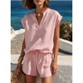 thumbnail image 6 of Women'S Two Piece Sets Summer V Neck Sleeveless Shorts Set Pink L, 6 of 7