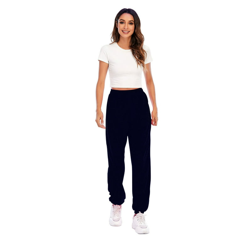 XFLWAM Women's Casual Baggy Sweatpants High Waisted Running Joggers Pants  Athletic Trousers with Pockets Drawstring Track Pants Navy Blue XL 