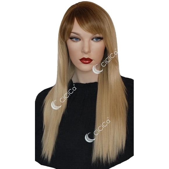 AmPm - “Amelia”, Synthetic Full Cap Wig, 24 Inches Long Wig with Swept Bang, Straight Wig, Mixed Dark Blonde and Beach Blonde Wig, Premium Heat Resistant Hair Replacement Wig for Women Daily Use.