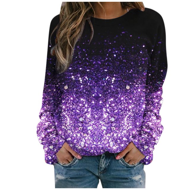 Gibobby Tops Mujeres Casual Sudadera de mujer Pullover Casual Long Manga Blouse Top Suatshirt Casual Blouse Pullover (Morado, XL)