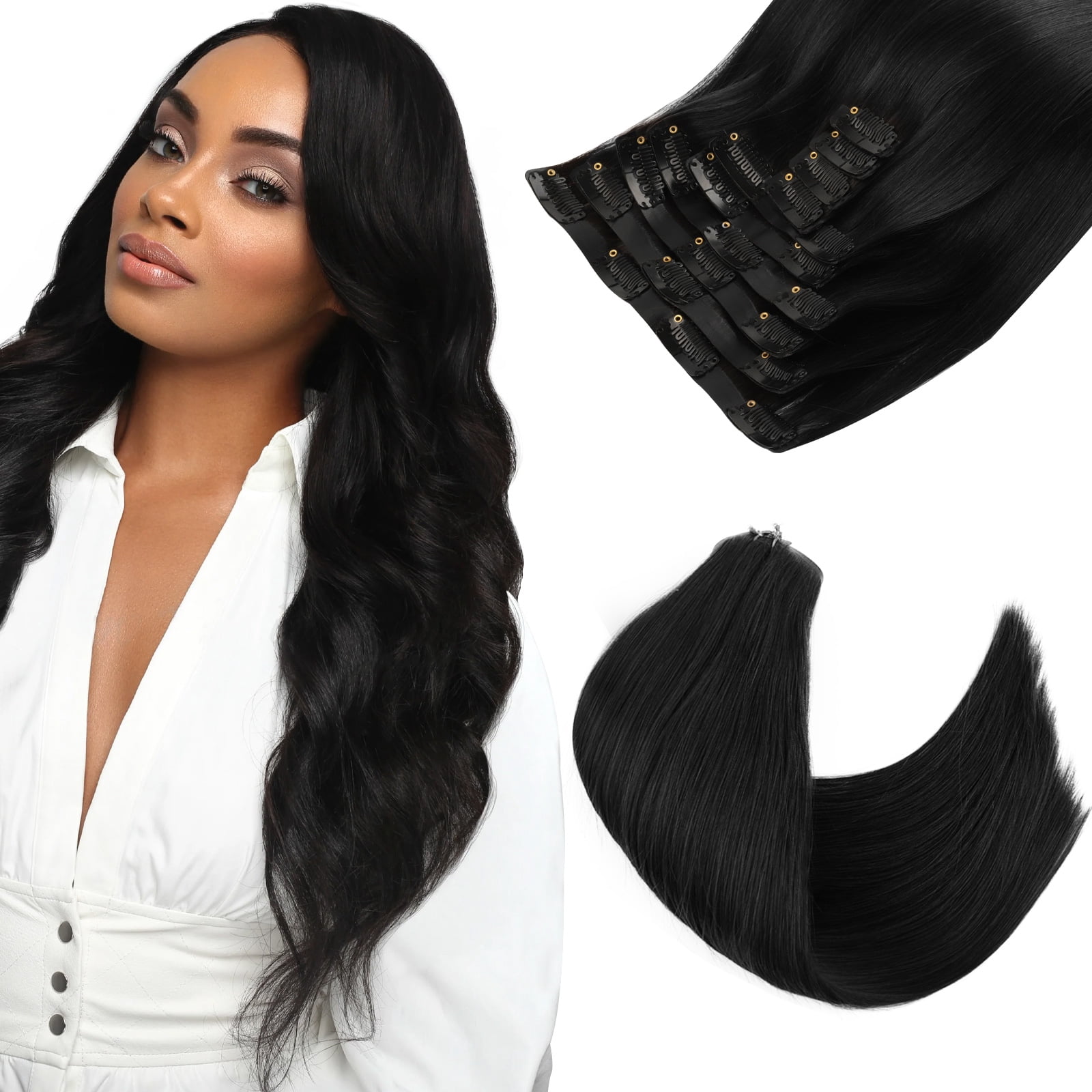 PU Clip In Hair Extensions 1# 120g 14inch
