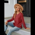 thumbnail image 4 of Blusas de Larga con Cuello Redondo para Mujer, Blusas Holgadas con Botones para Otoño e Invierno 2025. Rojo L, 4 of 10