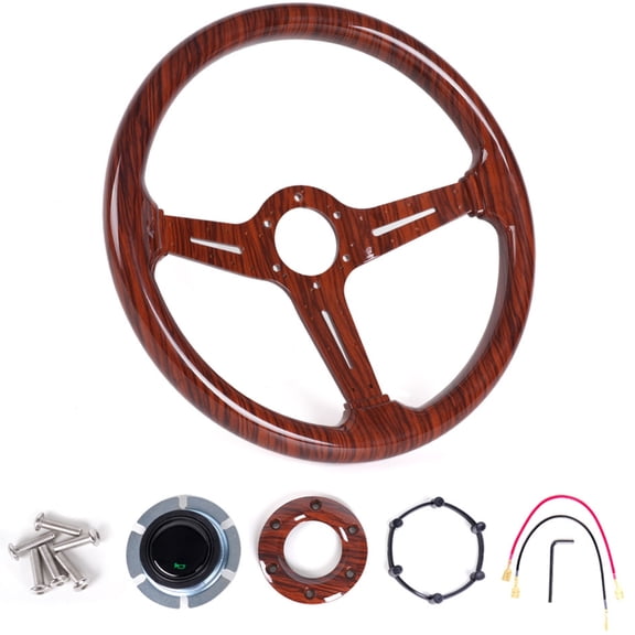 Universal ABS Walnut Texture Steering Wheel 14 Inch Ergonomic Design For Enhancing Driving Control And Interior Styling