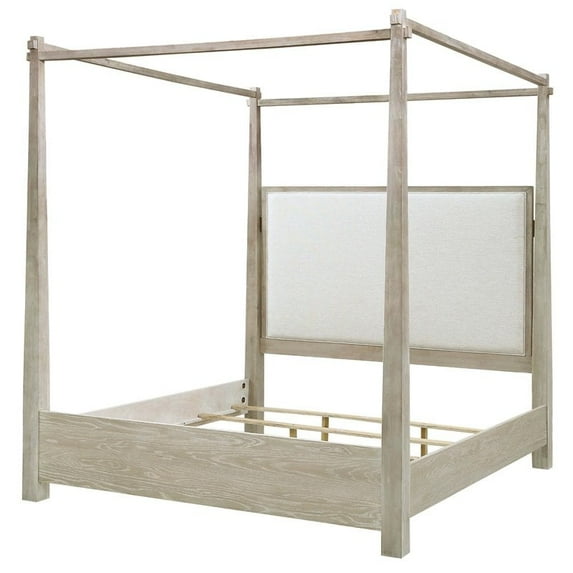 Panama Jack Boca Grande Modern Wood King Upholstered Canopy Bed in Oak