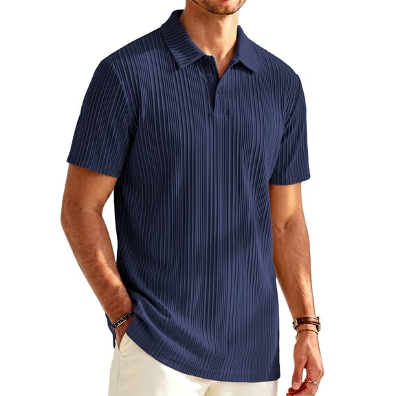 RICHCOIN Polo Shirts for Men Summer Short Sleeve Textured Knit Casual Golf Tops Collared T Shirt