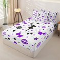 thumbnail image 2 of Manfei Purple Cheerleader Zipper Twin Comforter Sets with Fitted Sheet and 2 Pillowcases For Kids,Cute Stars Bow Print Zipper Bedding Set For Girls,Reversible,4-Piece, 2 of 7