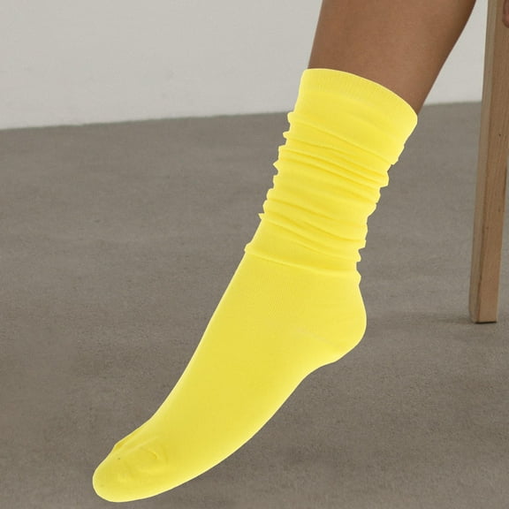 LULULION Womens Knee Stockings Cotton High Tube Knee Socks Bright Yellow Non Fading and Non Shrinking 1 Pair