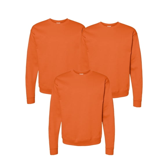 Hanes EcoSmart Men's Crewneck Safety Sweatshirt, Hi-Vis Orange Durable Work Fleece, 3 Pack, S