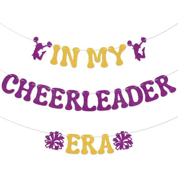 In My Cheerleader Era Banner - Cheerleader Birthday Party Decor, Cheers Sport Gymnast Bacheloratte Graduation Party Decoration Gold & Purple