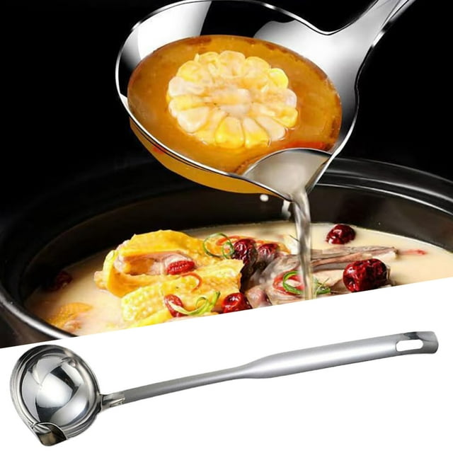 Stainless Steel Oil Separator Spoon for Cooking Grease Strainer and Food Separator Versatile Kitchen Colander and Yogurt Tool