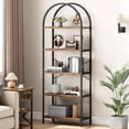 thumbnail image 1 of Twister.CK 5 Tier Bookcase, Arched Display Racks Bookshelves, Metal Frame Modern Storage Rack Shelf Large Wood Book Shelf for Bedroom, Living Room, Home Office, Black + Rustic Brown, 1 of 6
