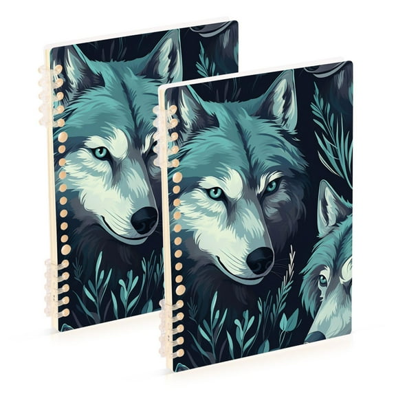 Wolf Leaves Green Ring Binder Notebook Journey Note Diary College Ruled Spiral Notebook Study Loose Leaf Paper A5 60 Pages