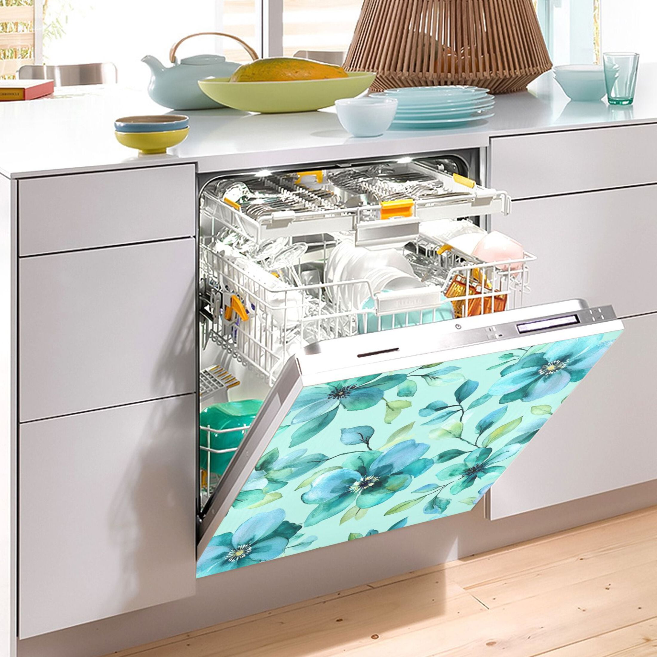 Dishwasher Magnetic Sticker 23x26 Inch Refrigerator Magnetic Sticker Washing Machine Magnetic Sticker Kitchen Panel Magnetic Sticker Home Decor Cartoon Navy Flowers