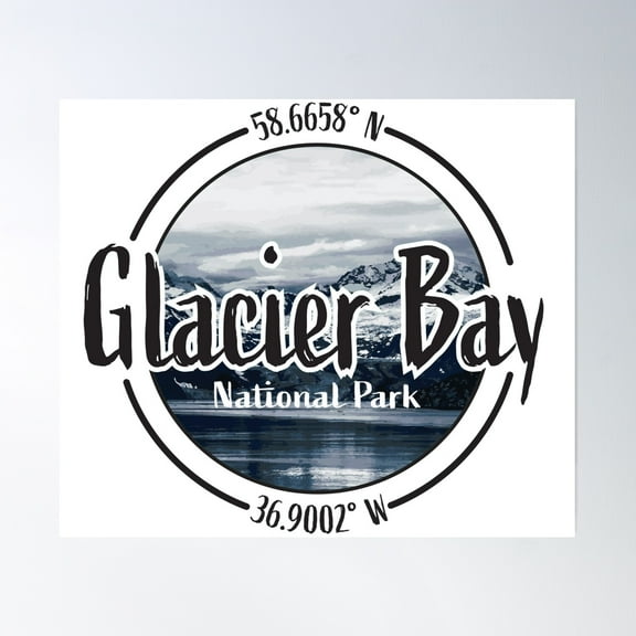 Glacier Bay Design With Latitude And Longitude Poster Wall Art, Modern Wall Decor, 16x16 UNFRAMED