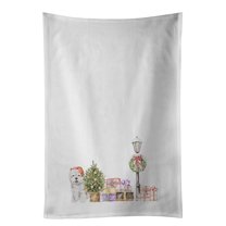 West Highland White Terrier Smiling with Christmas Wonderland White Kitchen Towel Set of 2 19 in x 28 in