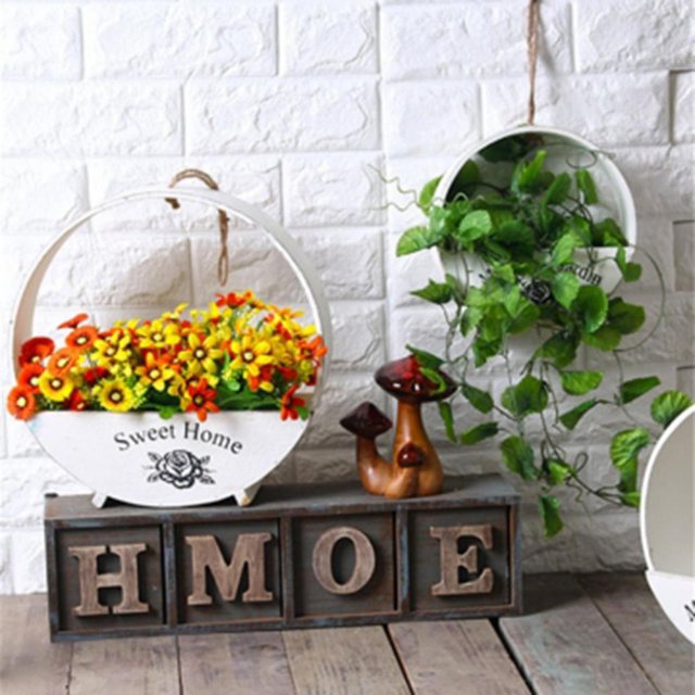 Estantería de almacenamiento de casa de madera DIY, estante para colgar en la pared, estante para macetas Blanco Cola Cesta de flores decorativas
