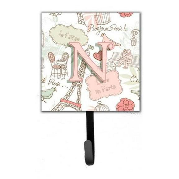 Carolines Treasures  Letter N Love In Paris Pink Leash & Key Holder