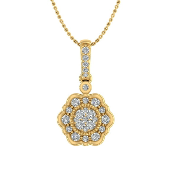 1/3 Carat Diamond Cluster Pendant Necklace in 14K Yellow Gold (Silver Chain Included) (I1-I2 Clarity)