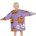 thumbnail image 3 of Purple Halloween Pumpkins with Boo Blanket Hoodies for Kids 6-13YR Oversize Wearable Blanket Hoodies for Boys Girls Teens, 3 of 7