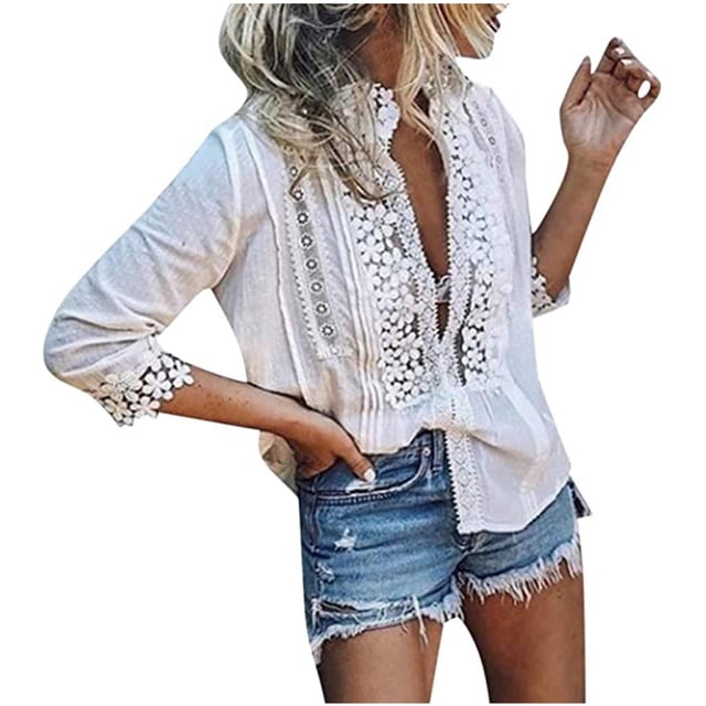 Pompotops Women Daisy PrinteD Short Sleeve Strappy Cold Shoulder T-Shirt Tops Blouses