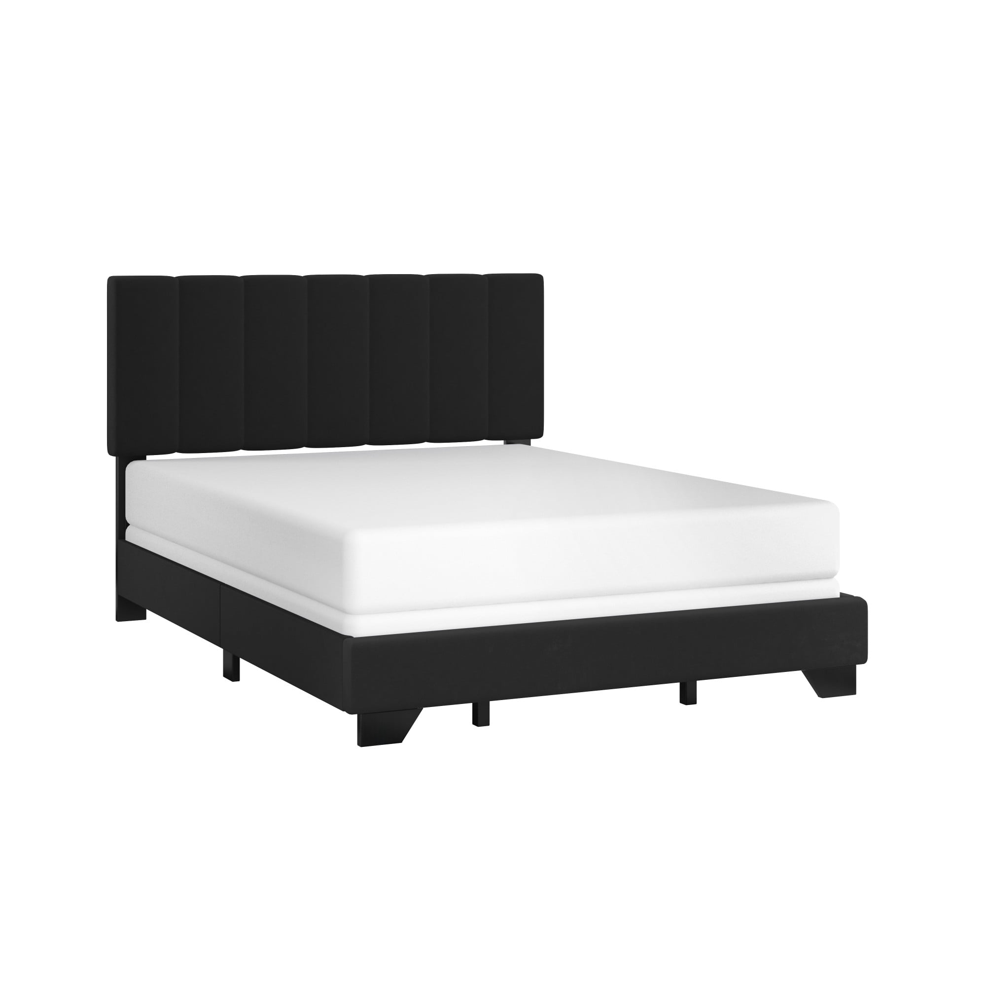 Reece Channel Stitched Upholstered Queen Bed, Black, by Hillsdale Living Essentials