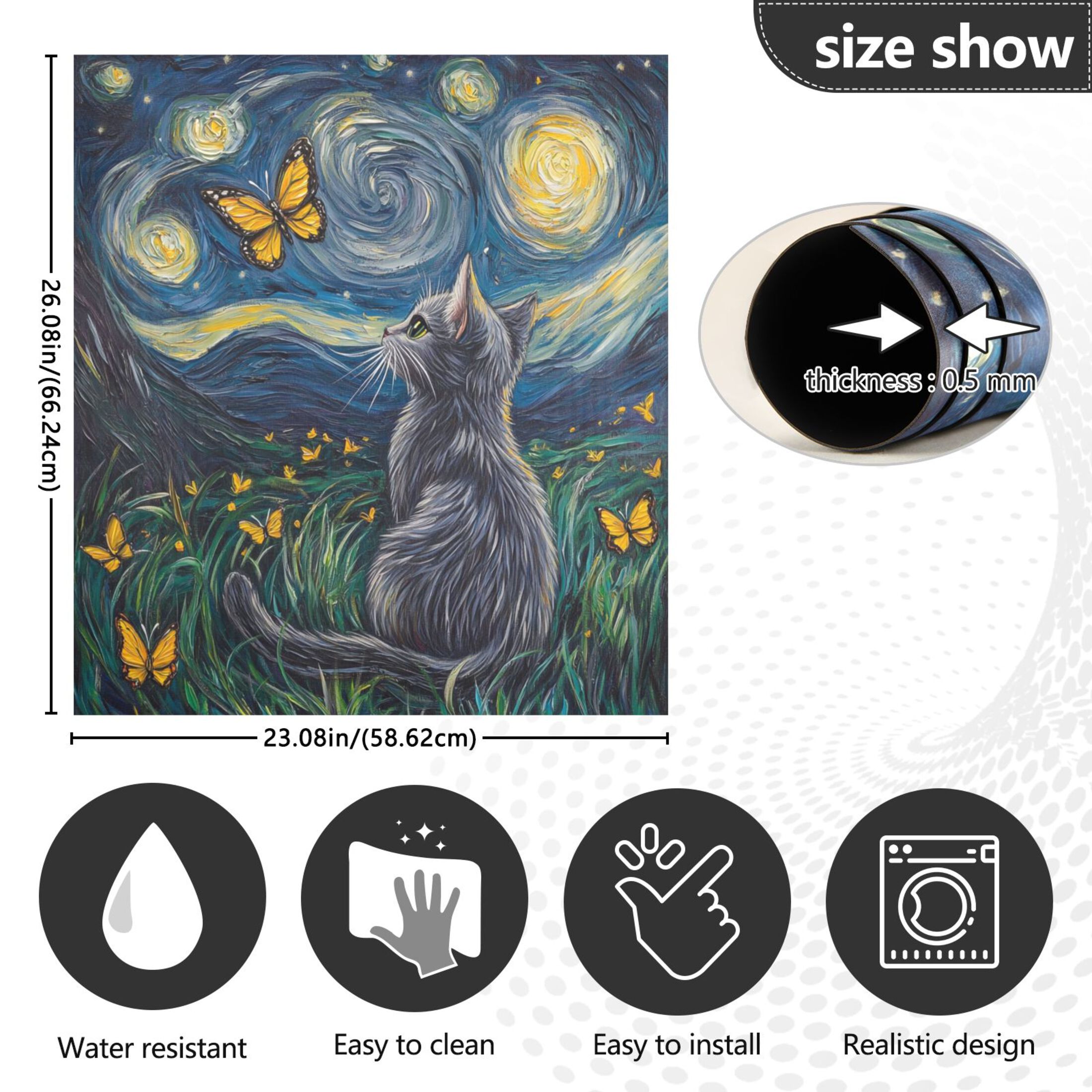 Dishwasher Magnetic Sticker 23x26 Inch Refrigerator Magnetic Sticker Washing Machine Magnetic Sticker Kitchen Panel Magnetic Sticker Home Decor Starry Sky Cartoon Cat