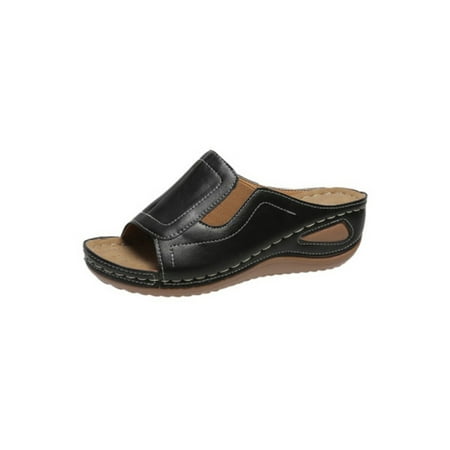 

SIMANLAN Ladies Sandal Slip On Sandals Summer Casual Shoes Womens Lightweight Slides Slippers Beach Black 7.5
