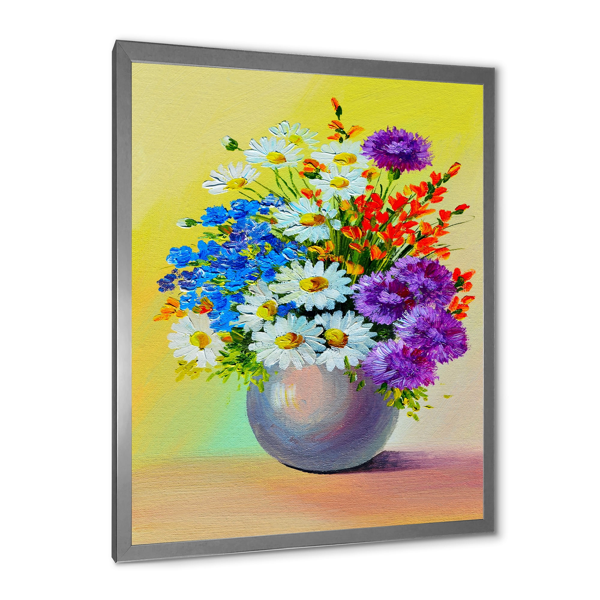 Designart 'Still Life A Bouquet Of Red Blue & White Flowers' Traditional Framed Art Print