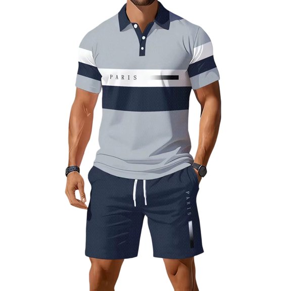 Men's 2-Piece Short Sleeve Polo Shirt and Shorts Set Letter Graphic Casual Summer Outfit for Daily Wear